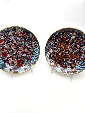 Franklin Mint Santa Claws Cats Santa Paws Dogs Bill Bell Christmas Plates Set 2